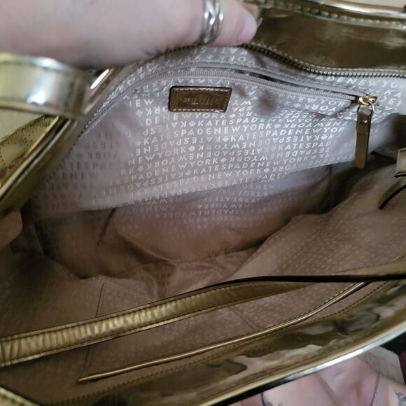 KATE SPADE GOLD METALLIC TOTE BAG - Picture 8 of 13